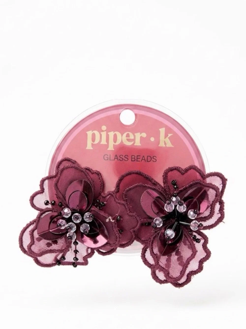 NWT ⚜️🌺⚜️ Piper K Burgundy Organza Floral Earrings with Glass Stones